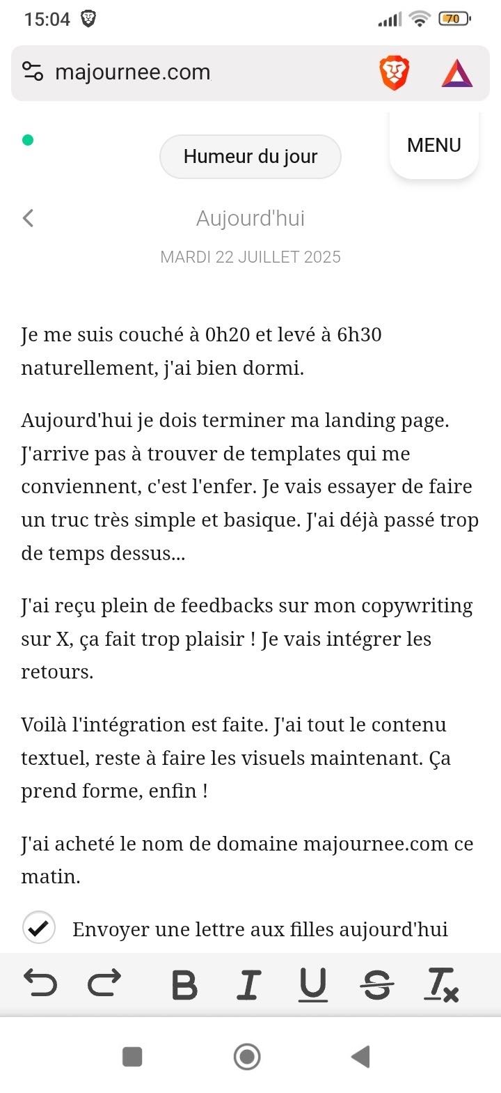 capture d'écran de l'application sur mobile en mode classique