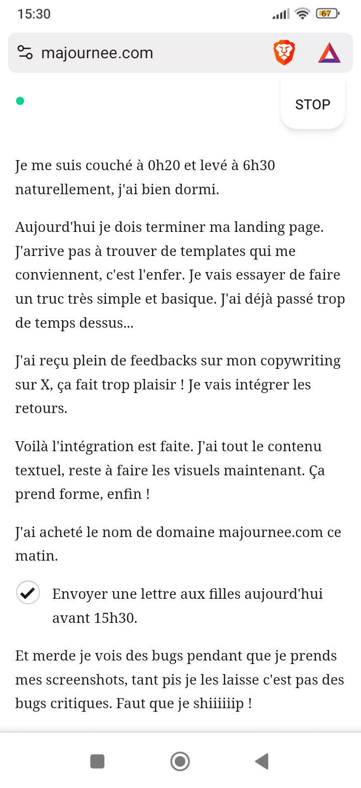 capture d'écran de l'application sur mobile en mode zen